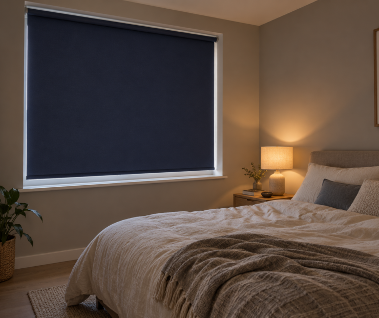 Slaapkamer met verduisterend rolgordijn