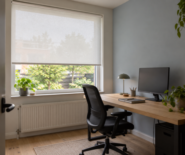 Thuiswerkplek met lichtdoorlatend rolgordijn